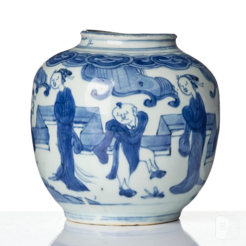 A blue and white 'boys at play' jar, - 图2